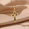 Gothic Black Enamel Cross Pendant Necklaces Stainless Steel Necklace for Women Vacation Party Charm Jewelry Accessorie Gift