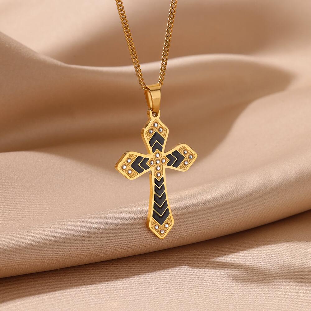 Gothic Black Enamel Cross Pendant Necklaces Stainless Steel Necklace for Women Vacation Party Charm Jewelry Accessorie Gift