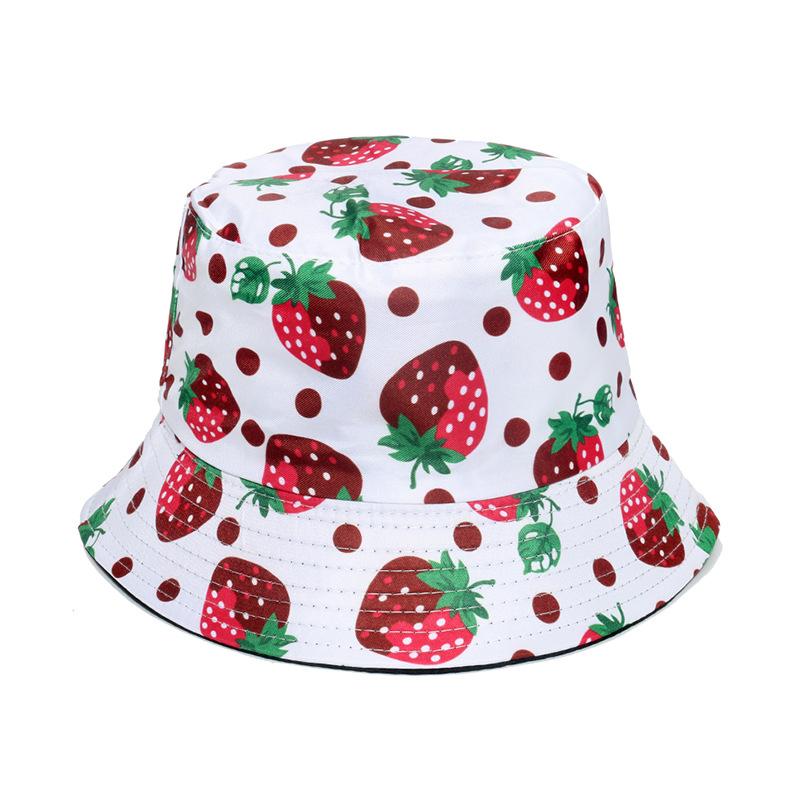 Unisex Vegetables Fruits Print Bucket Hats For Women Girls Summer Double-Sided Foldable Panama Sun Hat Fruit Bob Fisherman Caps