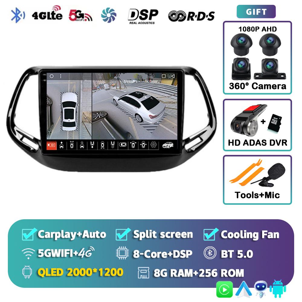 Android 14 Carplay Auto WIFI+4G Car Radio For Jeep Compass 2017 2018 2019 Multimedia GPS Video Player Stereo 2din Dsp Head Unit