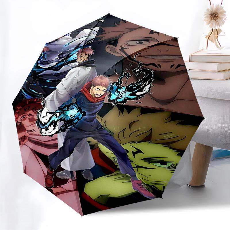 1pc Jujutsu Kaisen Characters Automatic Folding Umbrella Portable 3-Fold Design with Iron Frame, Perfect for Outdoor Use, Festive Gifts, Travel, Daily