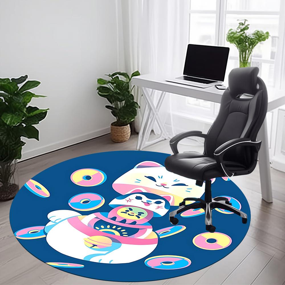 1PC Cat Donut Office Round Area Rug, Mat Suitable For Office, Under Office Chairs Bedroom Living Room Home Decor, Room Deco