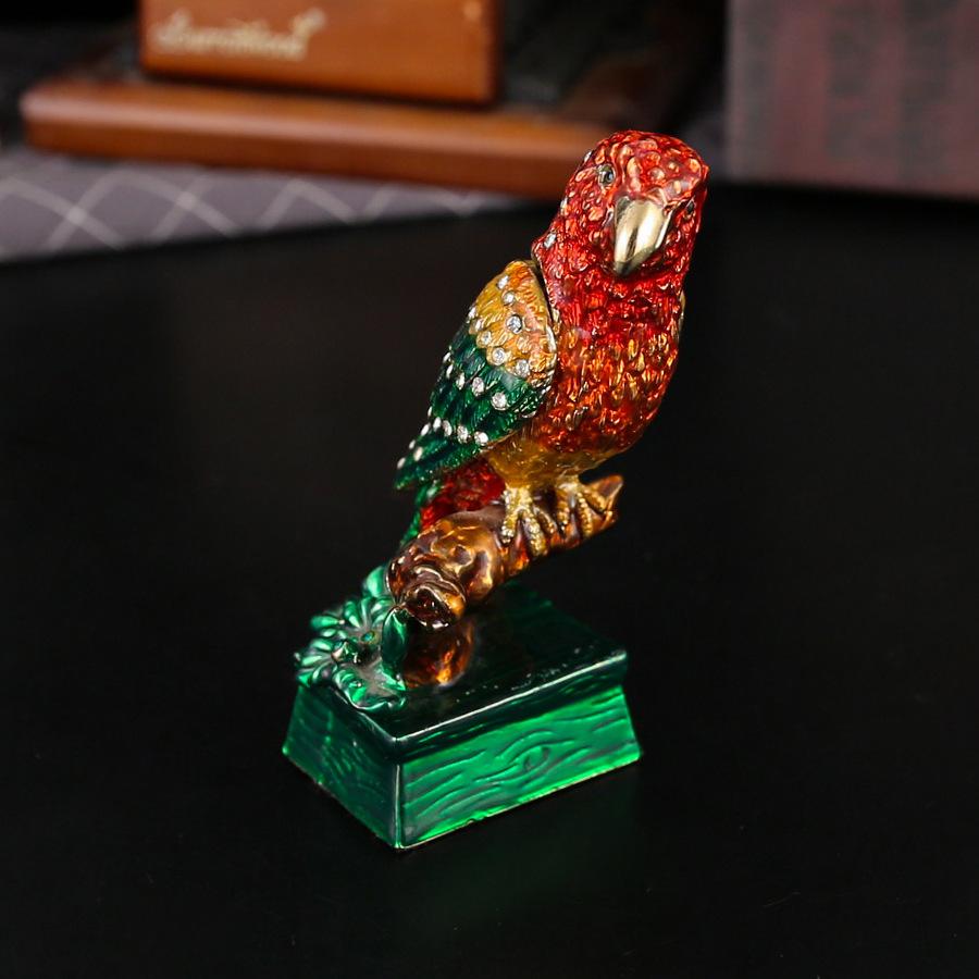 Винтажная эмалированная шкатулка для украшений в виде попугая, милое животное, металлические поделки, украшение, шкатулка для хранения украшений, откидная 4*3*9