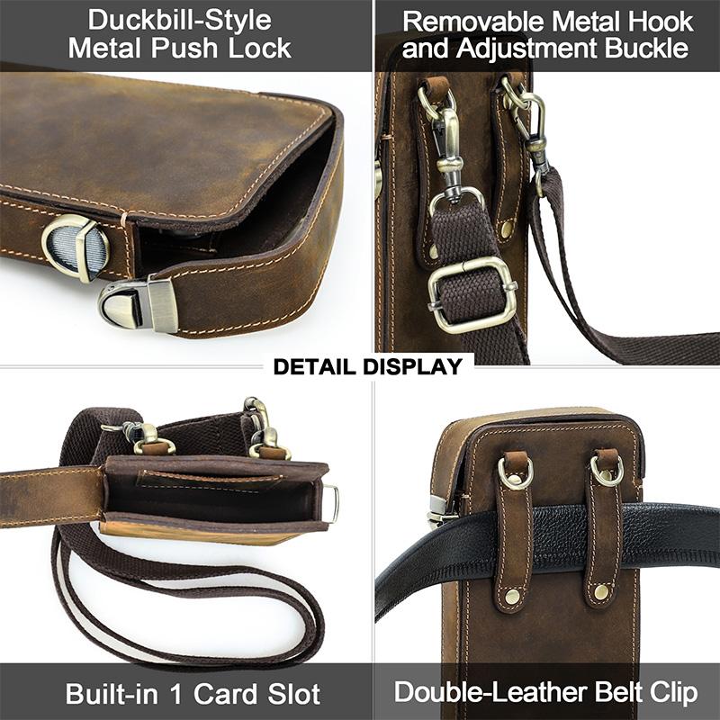 CONTACT'S Retro Genuine Leather Shoulder Bag Men Metal Push Lock Belt Clip Waist Bag Male Travel Daily Gift Crossbody Bag
