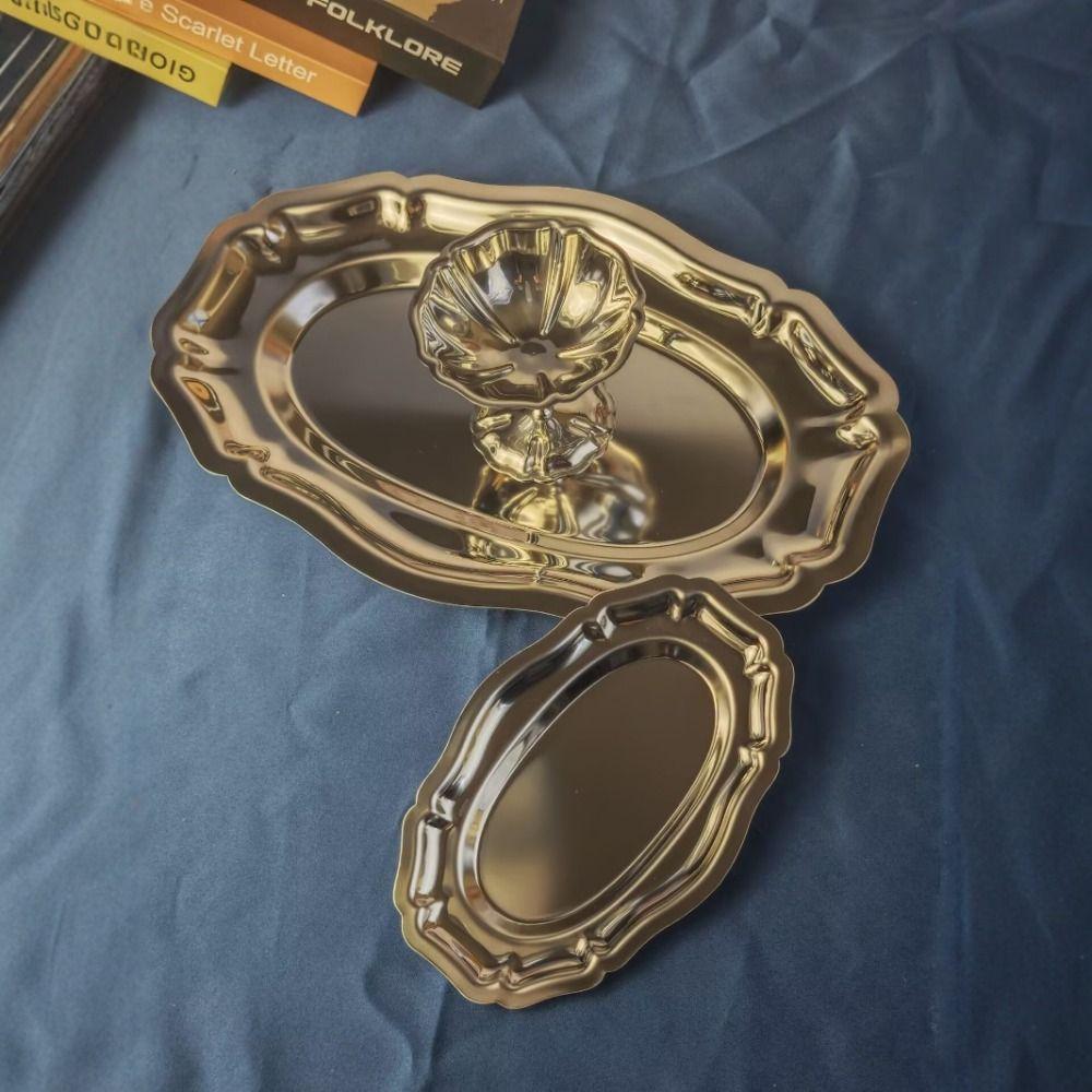 Stainless Steel Dessert Plate Embossed Storage Plate Vintage Jewelry Storage Plate Home Decoration