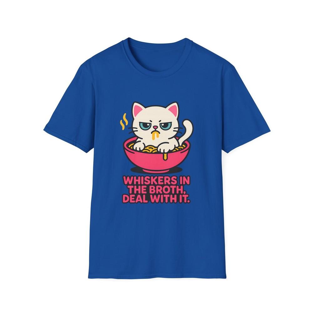 

Unisex Softstyle T-Shirt Defiant White Cat in Ramen Bowl Funny Food Graphic Tee 3XL