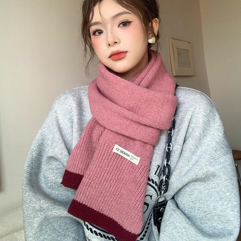 Autumn and Winter Atmosphere Contrasting Color Scarf Women's Winter Korean Knitted Wool Warm Fashion Versatile Scarf New