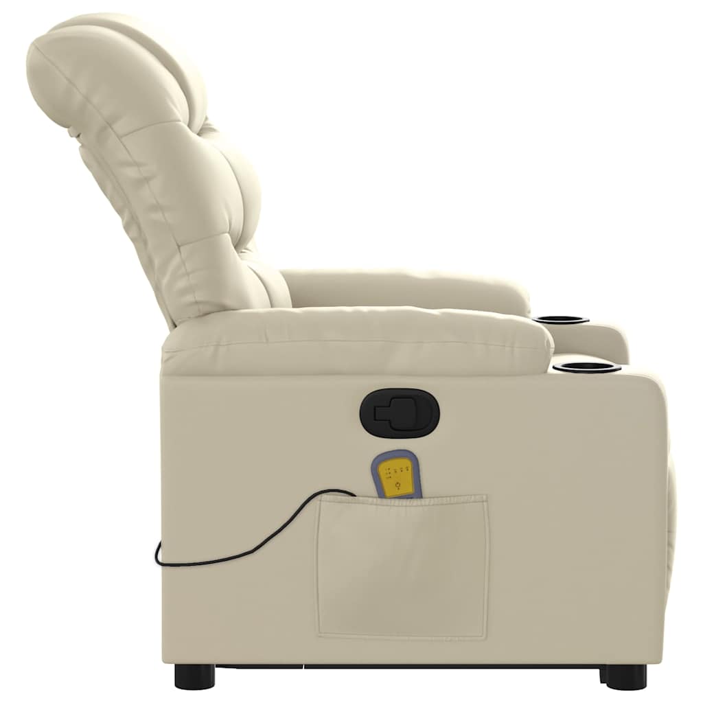 Massage Recliner with Rising Function Cream Faux Leather