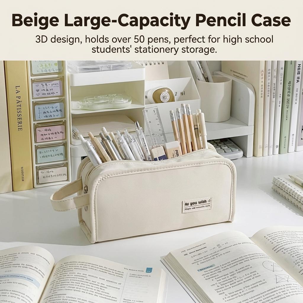 Large Capacity Pencil Case For High-School Students Waterproof Polyester Storage Bag With Multi Compartments