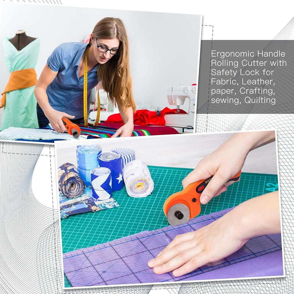 45mm Rotary Cutter with 5 Replacement Blades Fabric Cutter with Safety Lock for Sewing Fabric Leather Quilting Perforating Tool