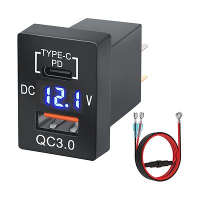 12/24V Quick Charge 3.0 and PD USB C Car Charger Socket Power Adapter with Digital LED Voltmeter for Vehicles