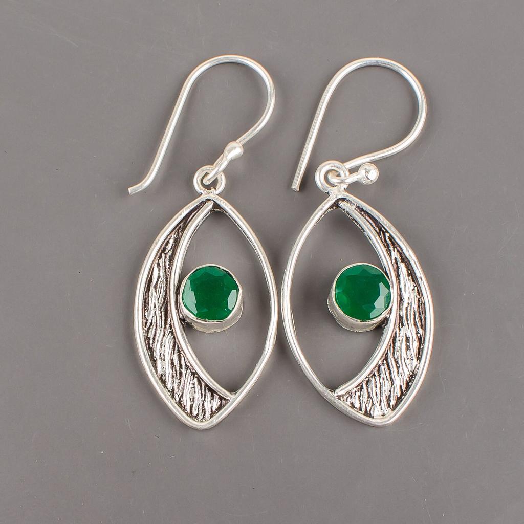 Green Onyx Gemstone 925 Sterling Silver Jewelry Handmade Dangle Earrings 1.60" EE-61-15