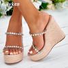 Moda Eilyken 2025 Nuevas Zapatillas de Plataforma de CRISTAL con Cuña Verano Zapatos Peep Toe Mujer Sexy Mules Super Altas Sandalias Femeninas