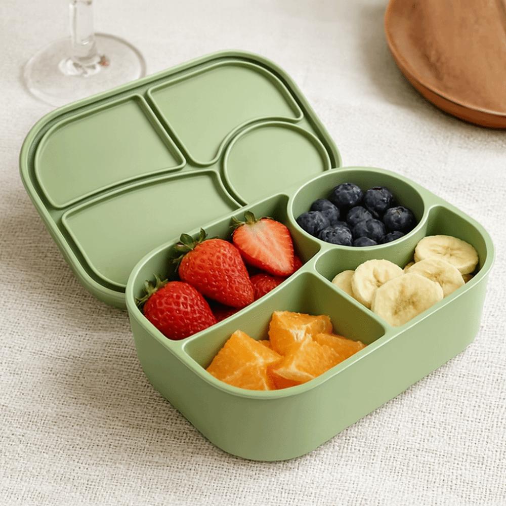 Rectangular Silicone 4 Grid Lunch Box Heat Resistant Leak Proof Lunch Container With Compartments Microwavable Picnic Box