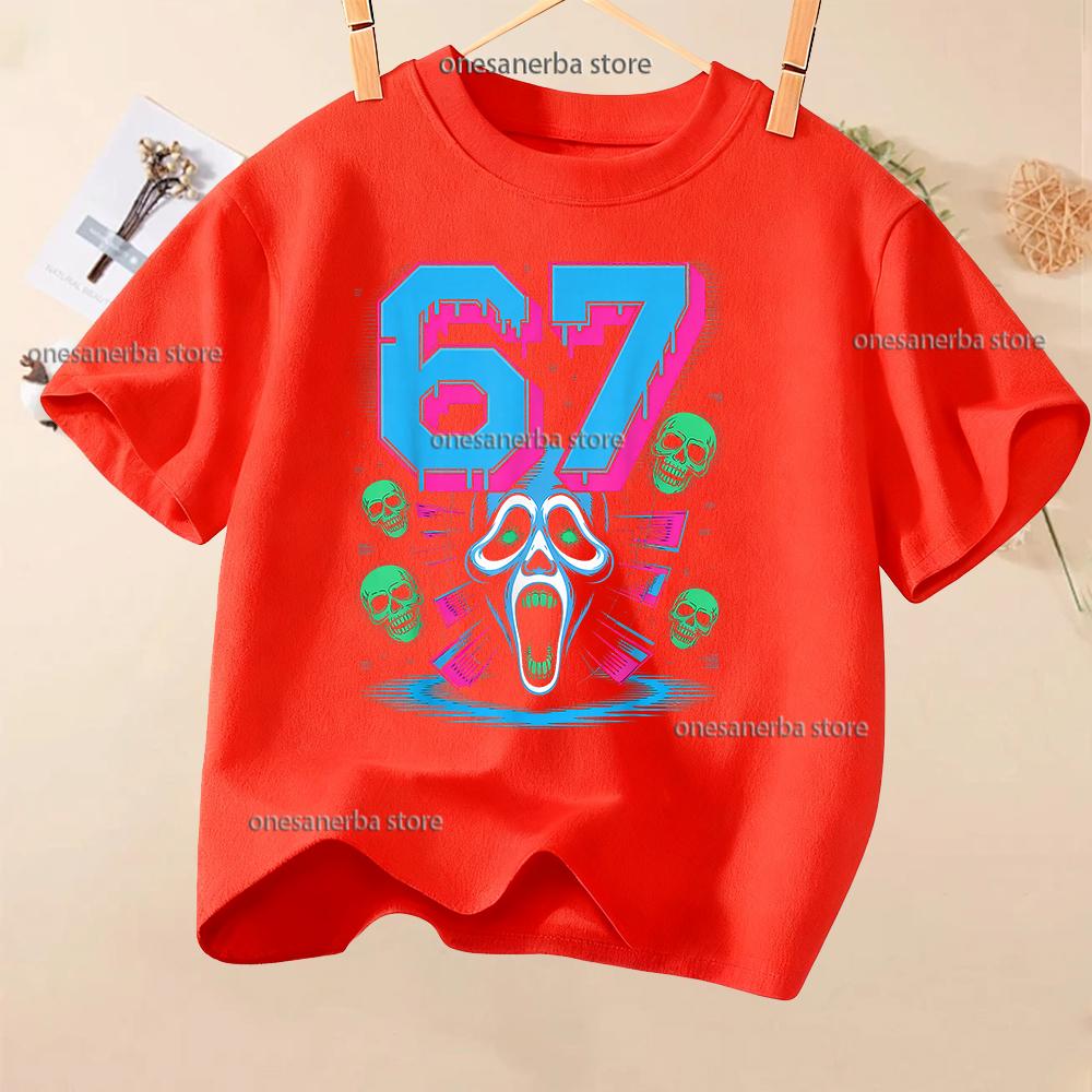 Summer Short Sleeve 67 Six Seven Kid T-Shirt Funny Round Neck Cute Tee Boy Girl Tops Casual Fashion Polyester Children's T-Shirt