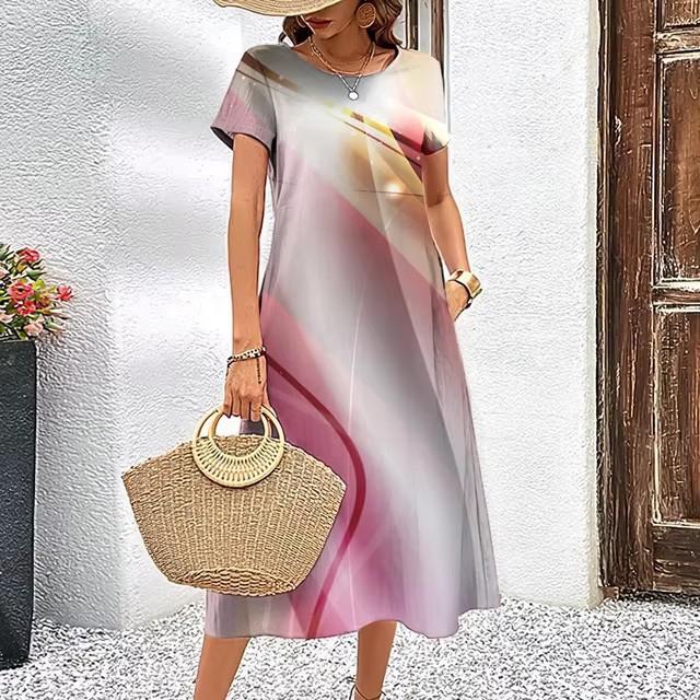 Abiti con Stampa Digitale 3D Donna Estate Manica Corta Scollo O Casual Ampio Vestito