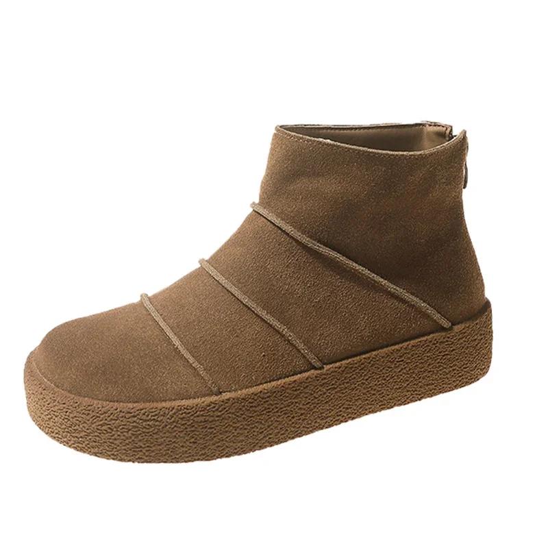 Fashion Platform Women Snow Ankle Boots Suede Flats Shoes Designer Winter Casual Boots New Brand 2024 Trend Walking Chaussures Femme