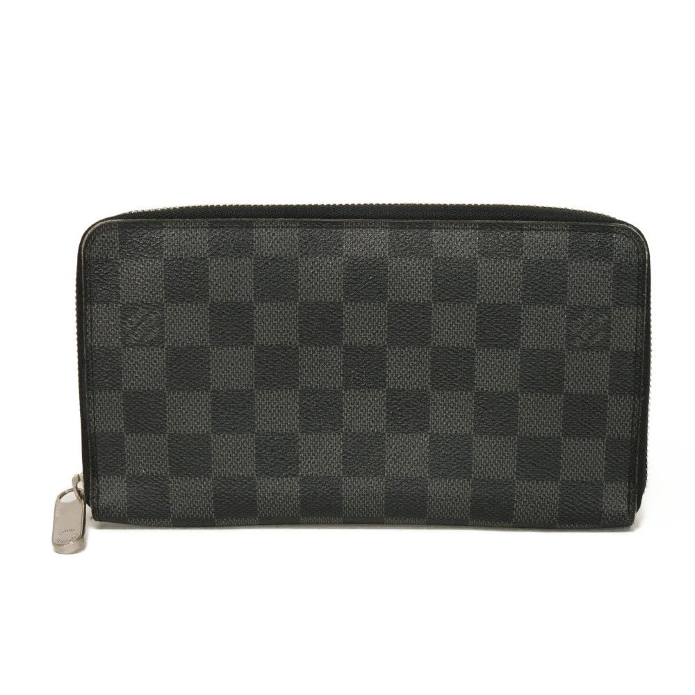 Used 12564 Zippy Organizer N63077 7940 Old Model Logo Black Gray Zip Around Damier Graphite Noir Men's from Japan