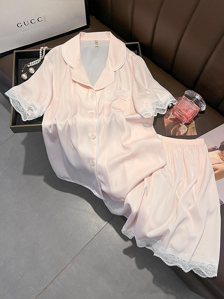 Women's Silk Pajama Set - Solid Color, Short Sleeve, Shorts & Long Pants, Mulberry Silk, Light & Comfy