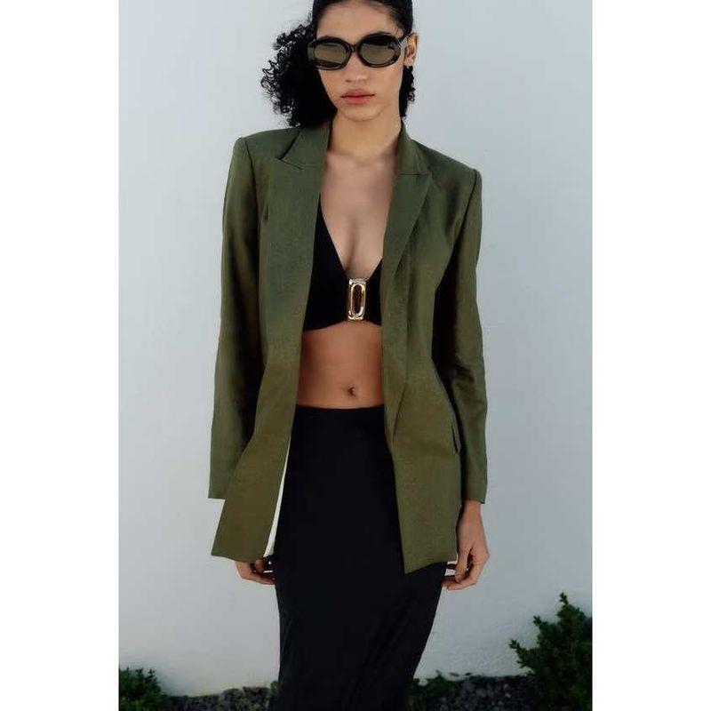 Zbzr Autumn New Women clothes Western Style Versitile Fashion Linen Blend Roll Sleeve Blazers 2753530