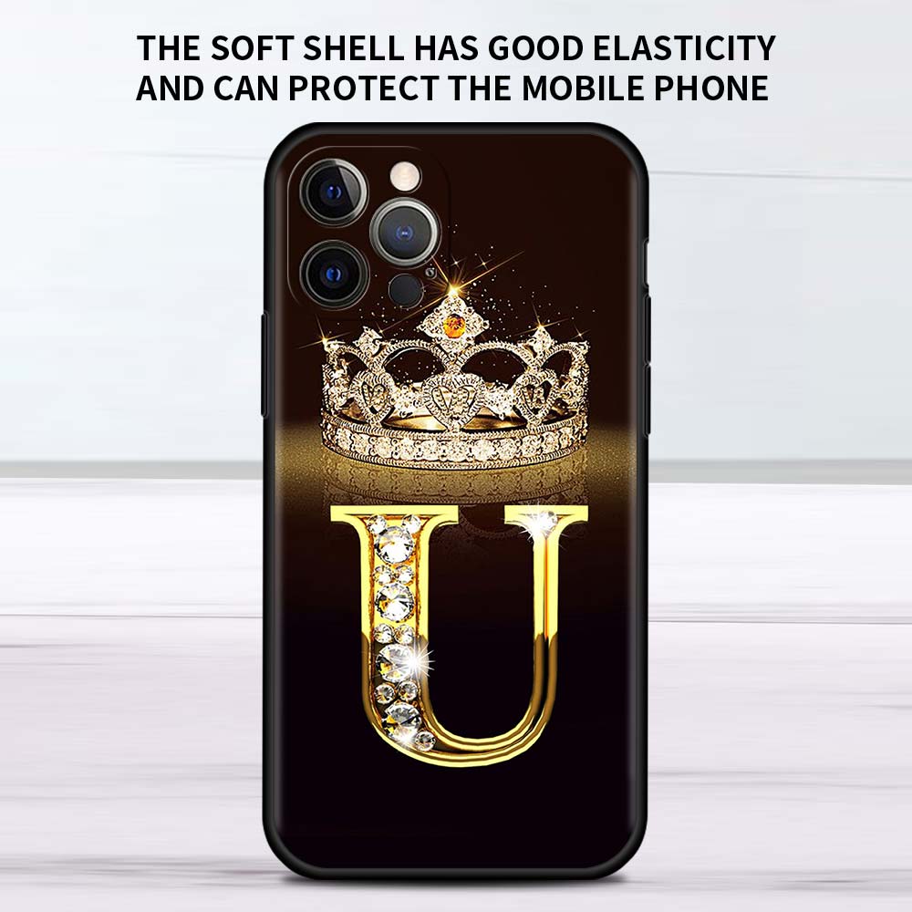 Letter Monogram Gold Marble Case For Apple iPhone 11 13 12 Pro 7 XR X XS Max 8 6 6S Plus 5 14 SE 2020 13Pro Black Phone Cover