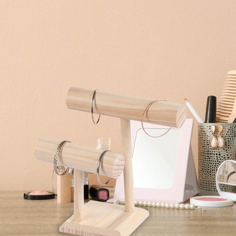 Wood Bracelet Organizers Stand Natural Wood Two Level Bracelet Rack Storage Holder for Organizing Accessories