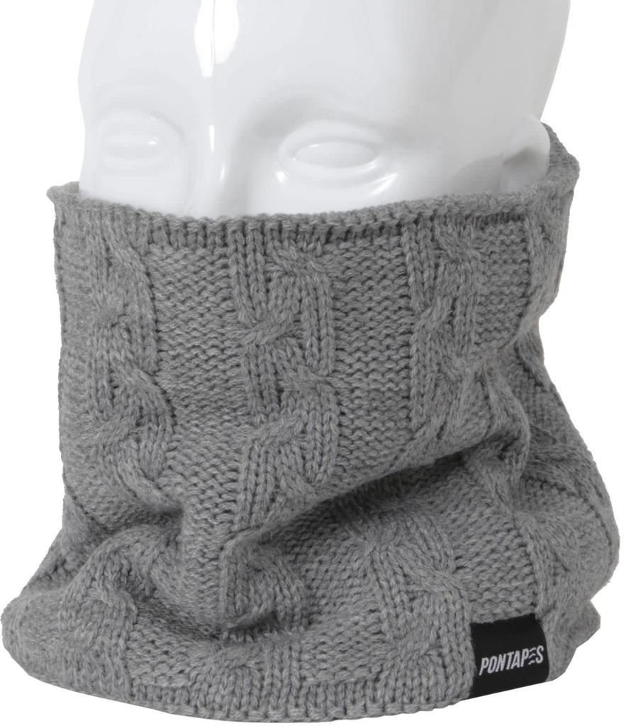 PONTAPES Knit Neck Warmer with Fleece Moku for Cold Weather and More PONNN-117N Lining, Gray, Skiing, Snowboarding,