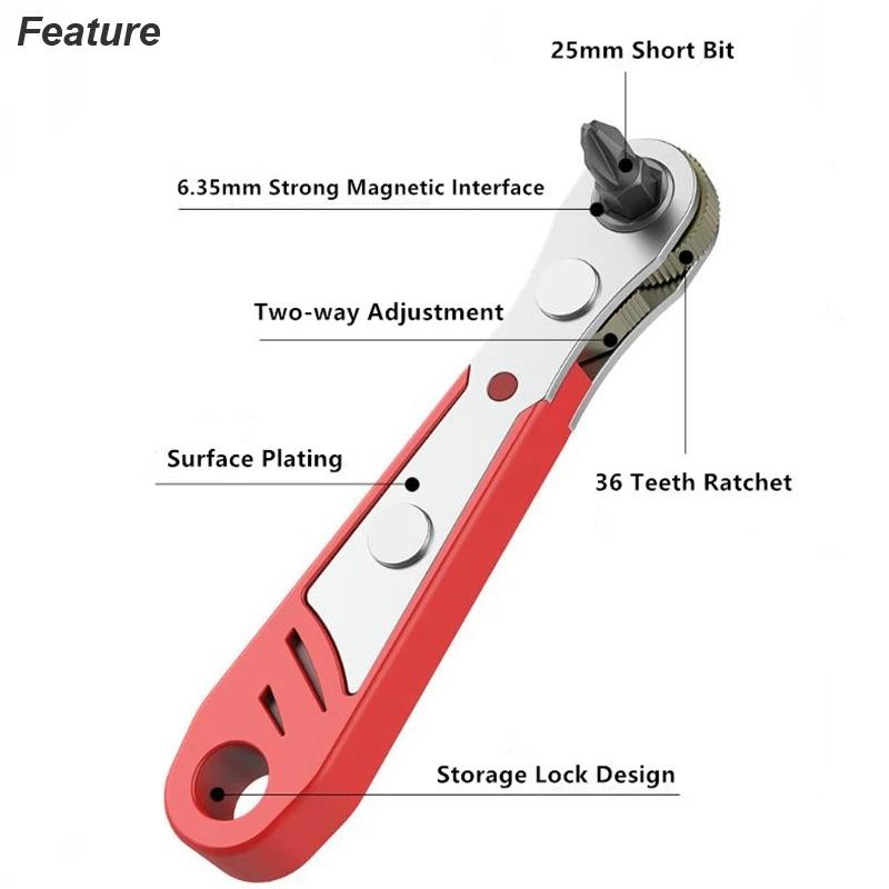 Mini Ratchet Wrench Screwdriver 1/4 Hex Adjustable Quick Release Socket Handle Repair Hand Tool for Car Repair Close Quarters