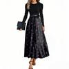 Women's Fashion Casual Belted Long Sleeve Round Neck Halloween Printed Elegant Temperament Dresses