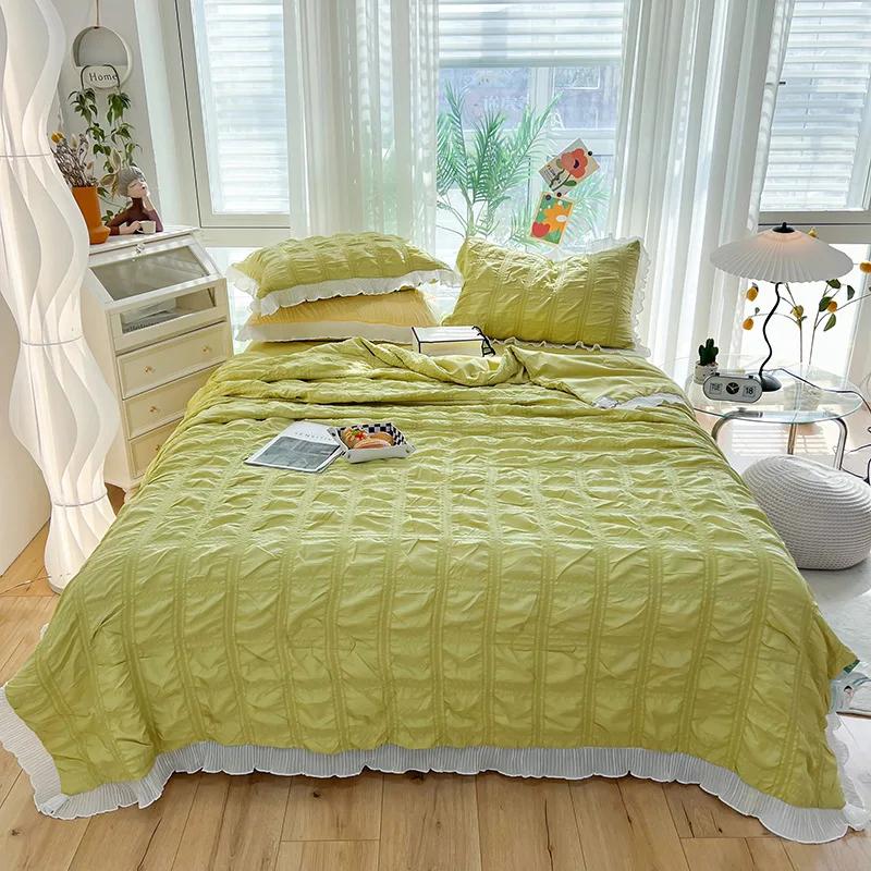 Princess Style Seersucker Summer Quilt Four-Piece Dormitory Chiffon Lace Airable Cover Machine Washable Thin Duvet