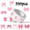 Pink Bow Stickers - 500/Roll for DIY Journals, Gift Boxes, and Decorative Sealing Labels