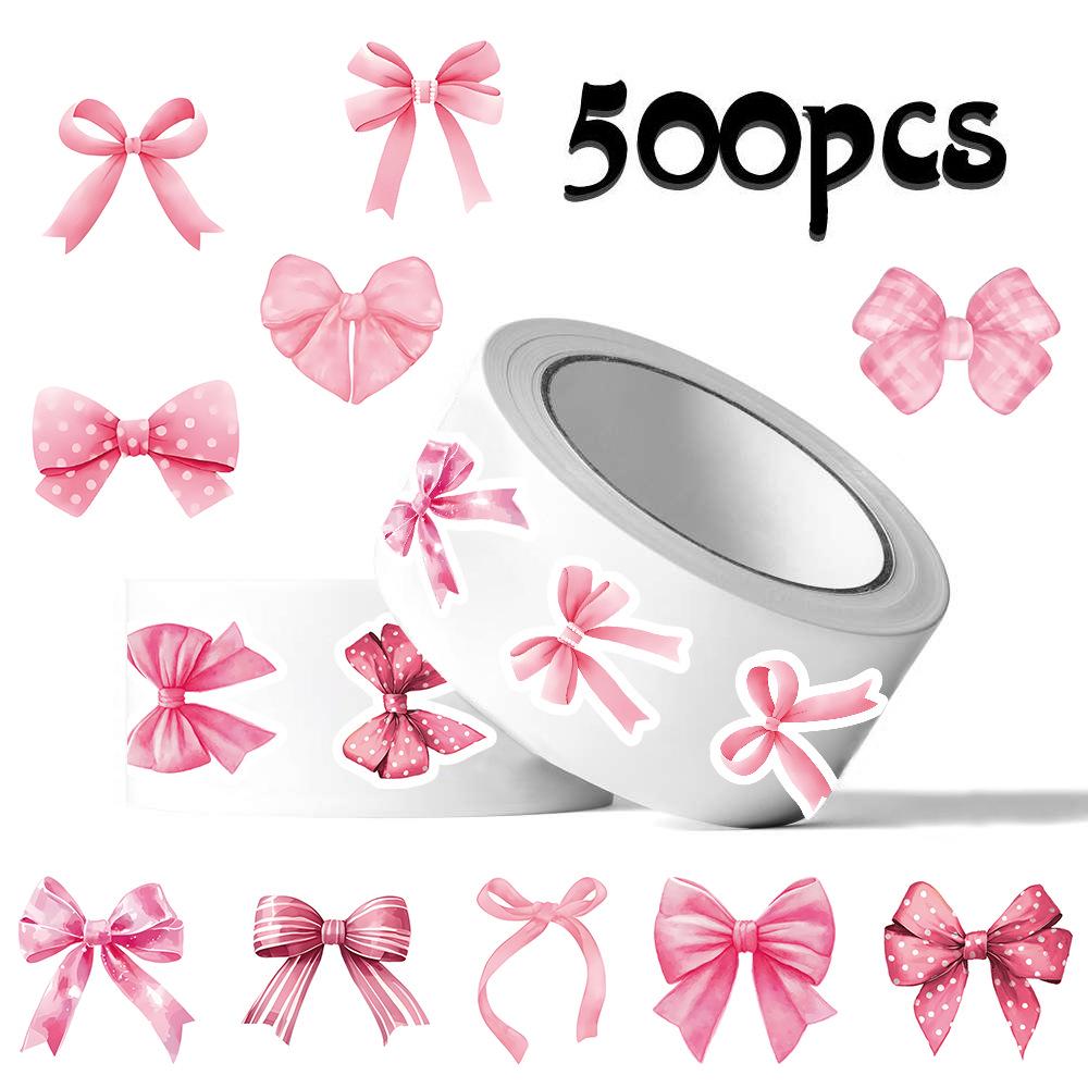 Pink Bow Stickers - 500/Roll for DIY Journals, Gift Boxes, and Decorative Sealing Labels