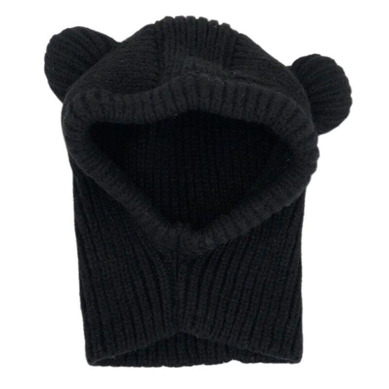 Cute Bear Ears Woolen Hat for Women in Autumn and Winter Plus Velvet and Thickening To Prevent Cold and Warm Neck Protection and Hood One Piece Hat