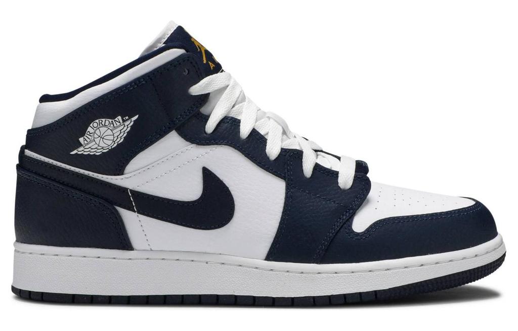 Jordan 1 Mid White Metallic Gold Obsidian GS 554725-174