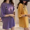 Damen Regenschirm Stickerei Kurzarm O-Ausschnitt Übergroßes T-Shirt Top Lange Bluse