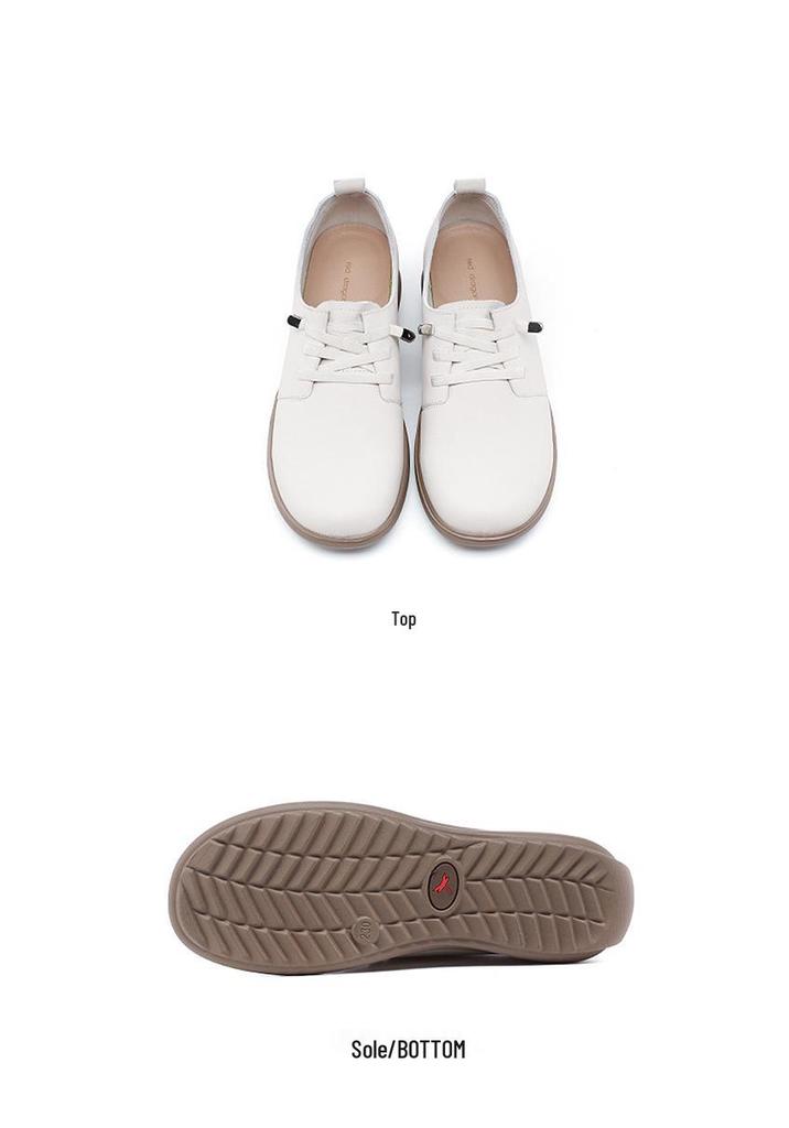 Red Dragonfly Women's Genuine Leather Flat Casual Shoes - Soft Sole Cowhide Mother’s Spring Work Shoes