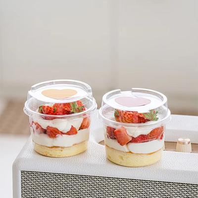 50 Adet 150/250ml Tek Kullanımlık Salata Bardakları Şeffaf Plastik Yuvarlak Şekilli Tatlı Bardakları Kapaklı Kalınlaştırılmış Sızdırmaz