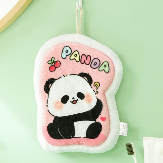 Cartoon Panda Hand Towel Hanging Thickened Washcloth Absorbent Towel with Hanging Ring for Kitchen Bathroom Home Travel