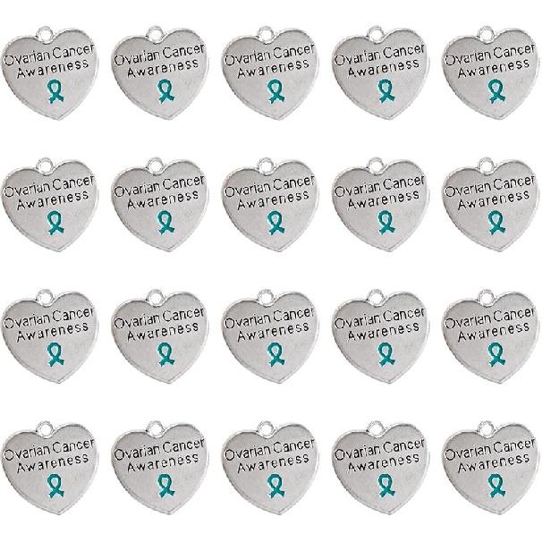WANDIC Ribbon Silvery Heart Shaped Pendants, 20Pcs Cancer Awareness Alloy Charms for Jewelry Making Public Benefit Activities чирковый