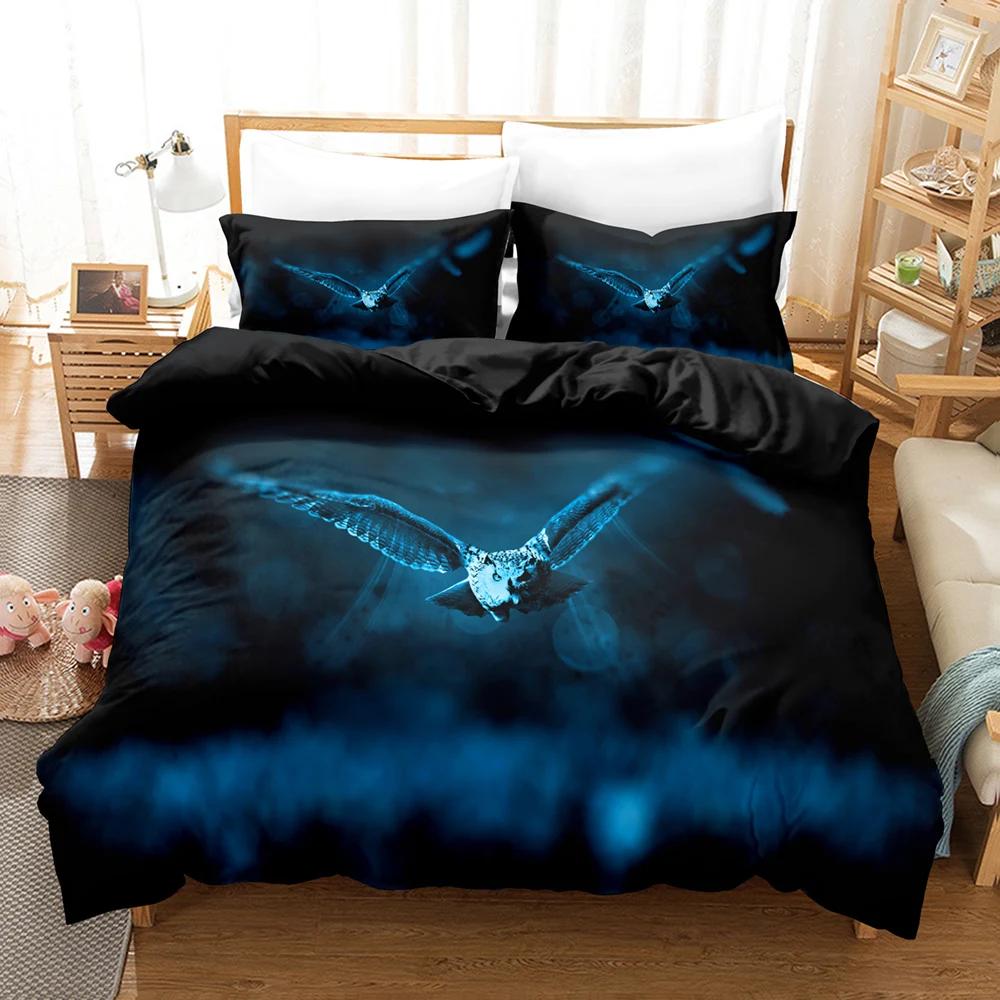 Owl Duvet Cover Set Queen Size Cute Cartoon Magic Owl Bedding Set Owl Comforter Cover for Boy Girls Cute Animal Bedspread Cover