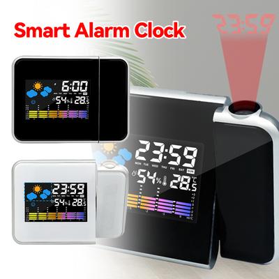 Smart Alarm Clock with Night Backlight Digital LED Projector Adjustable Projection Angle for Home Living Room Bedroom
