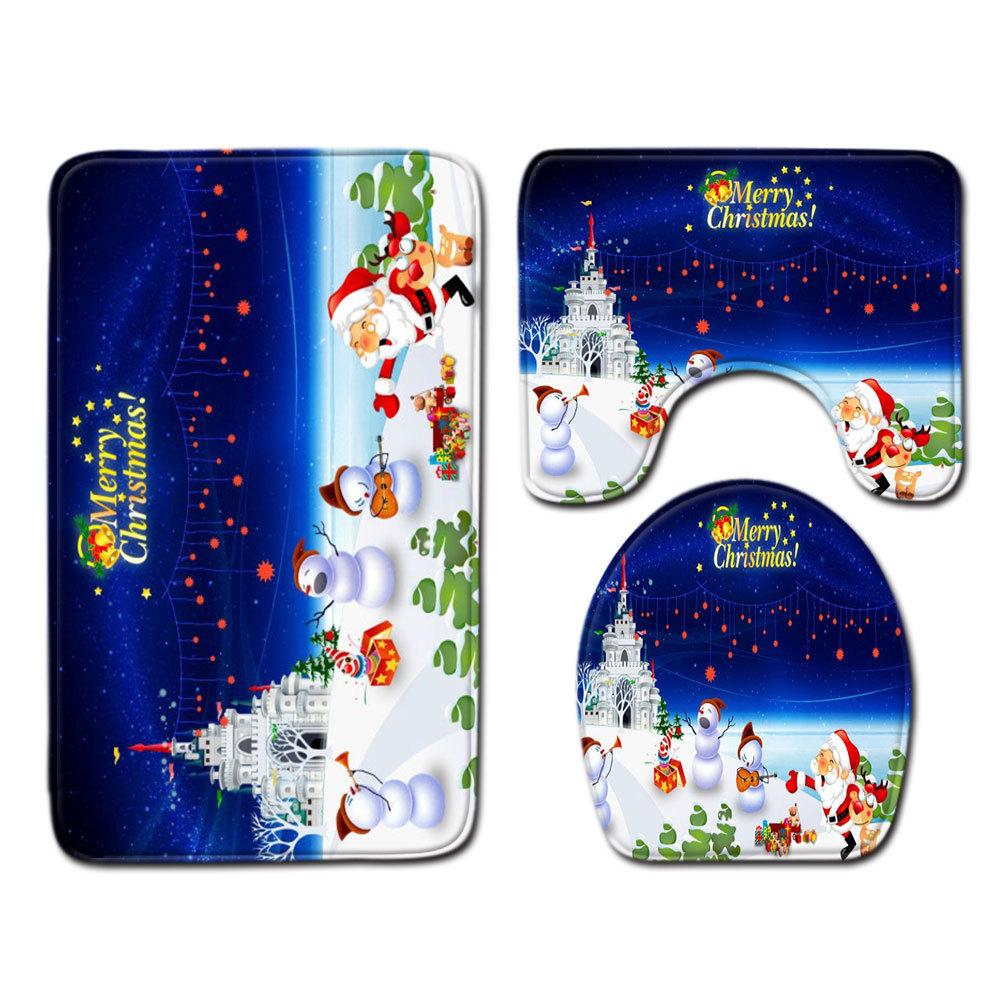 Christmas Bathroom Floor Mat Toilet Three-Piece Set