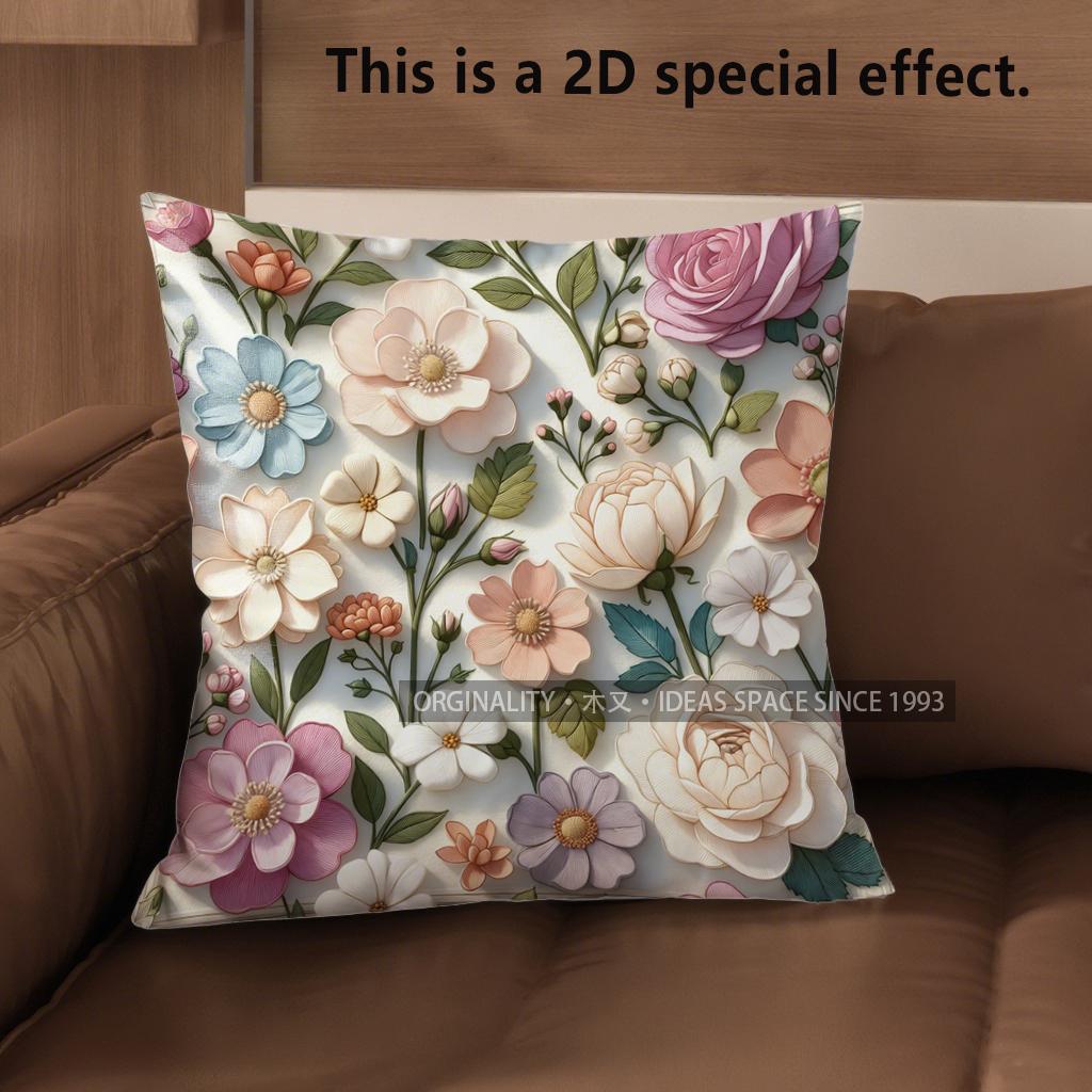 2D Vintage Floral Print Throw Pillow Covers Pattern Cushion Cover Suitable For Sofa Bedroom Car Pillow Cover