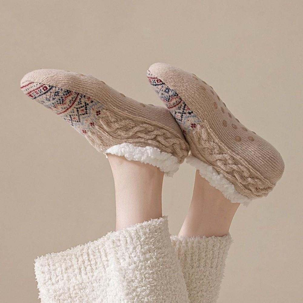 1 Pair Silicone Non-slip Sole Non Slip Floor Socks Fleece Lined Warm Indoor Socks Winter