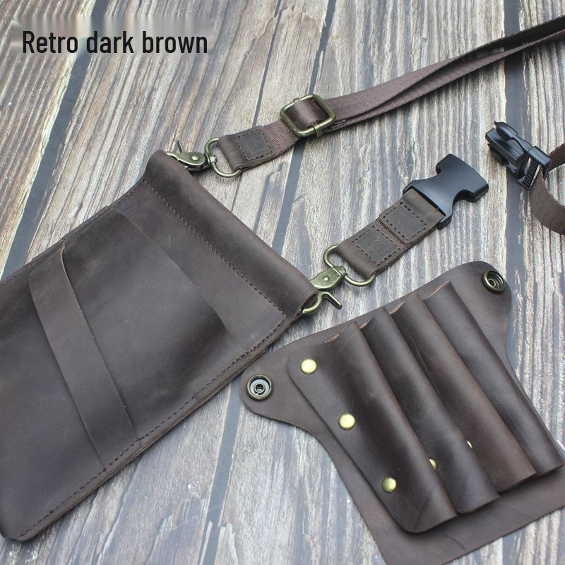 

Vintage Crazy Horse Leather Barber Crossbody Bag for Hairstyling Tools кавовий