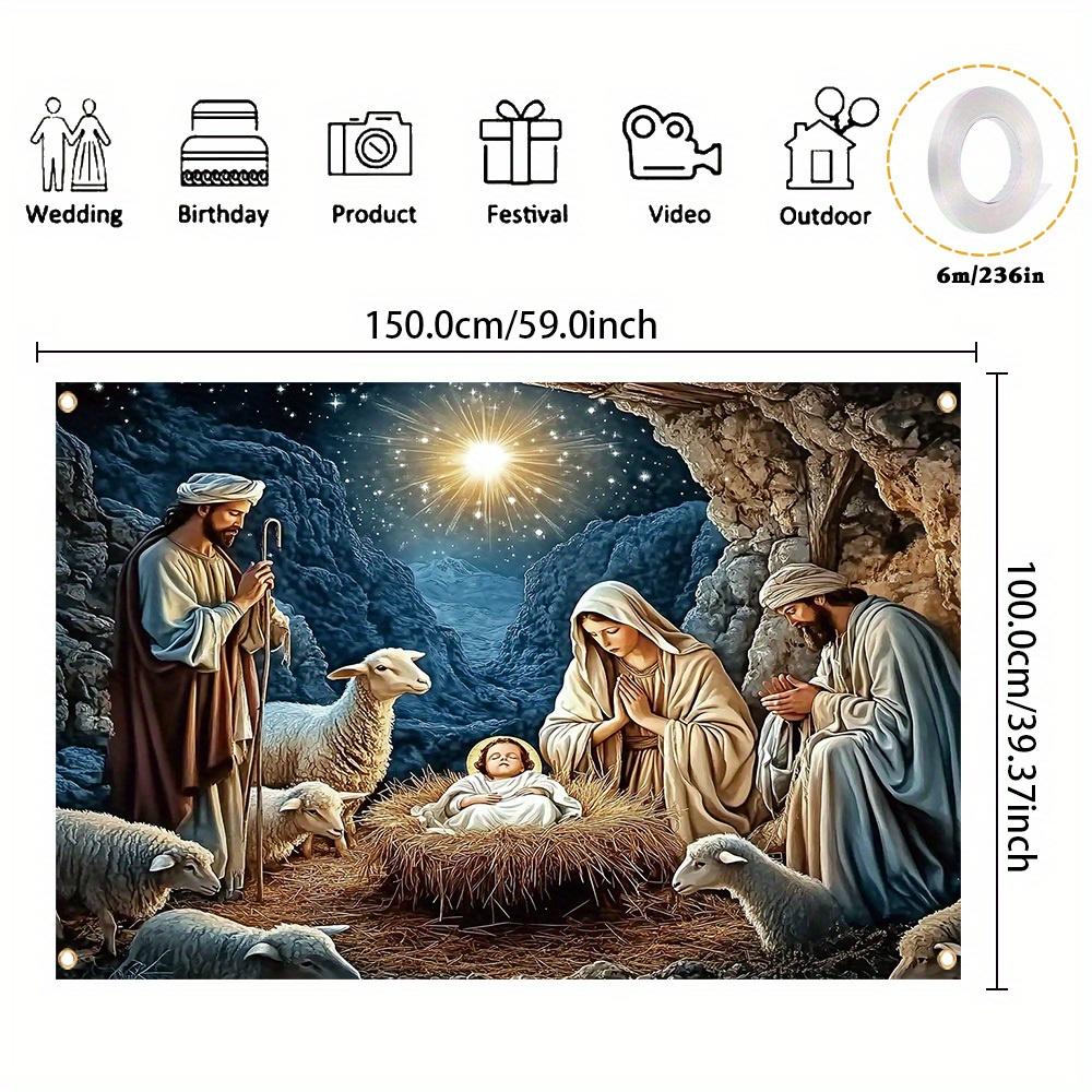 1 Stück, Weihnachtsbanner, Polyester, zum Aufhängen, Szene der Krippe Jesu zur Geburt, Musterzyc