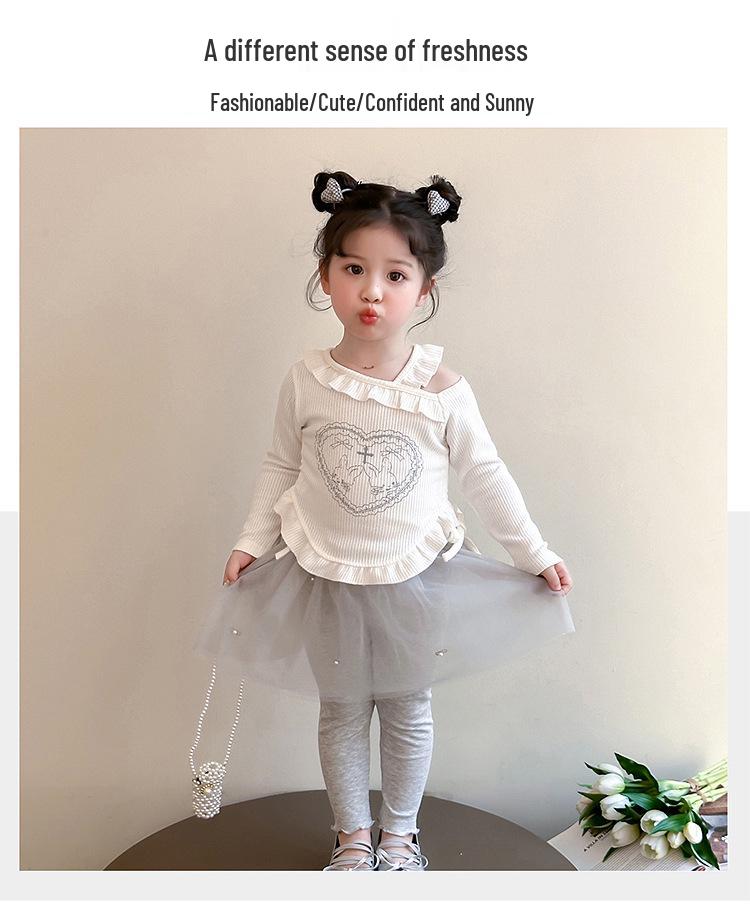 Pantalon en maille pour filles Printemps & Automne avec Jupe en Gaze Perle - Leggings Élégants Deux-en-Un pour Bébés Filles