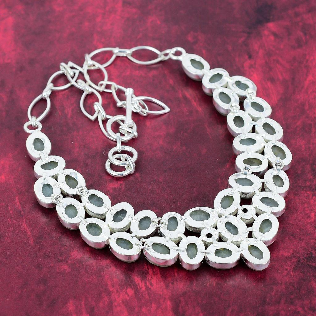 Aquamarine 925 Solid Sterling Silver Necklace with Adjustable Chain, Handmade Gemstone Jewelry Necklace For Memorial Day
