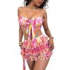 Sexy Printed Bikini Three-Piece Swimsuit European And American Lace-Up Pleated Skirt Bikini Hot Spring Swimsuit Women