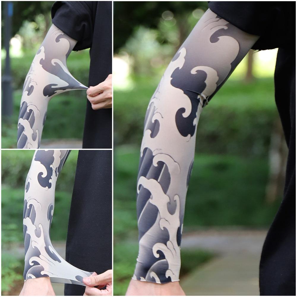 

1 Pair Tattoo Arm Sleeves Men Driving Crane Motorcycle Cooling Ultra-Thin UV Protection Breathable Fishing Cycling Arm Sleeves CB08